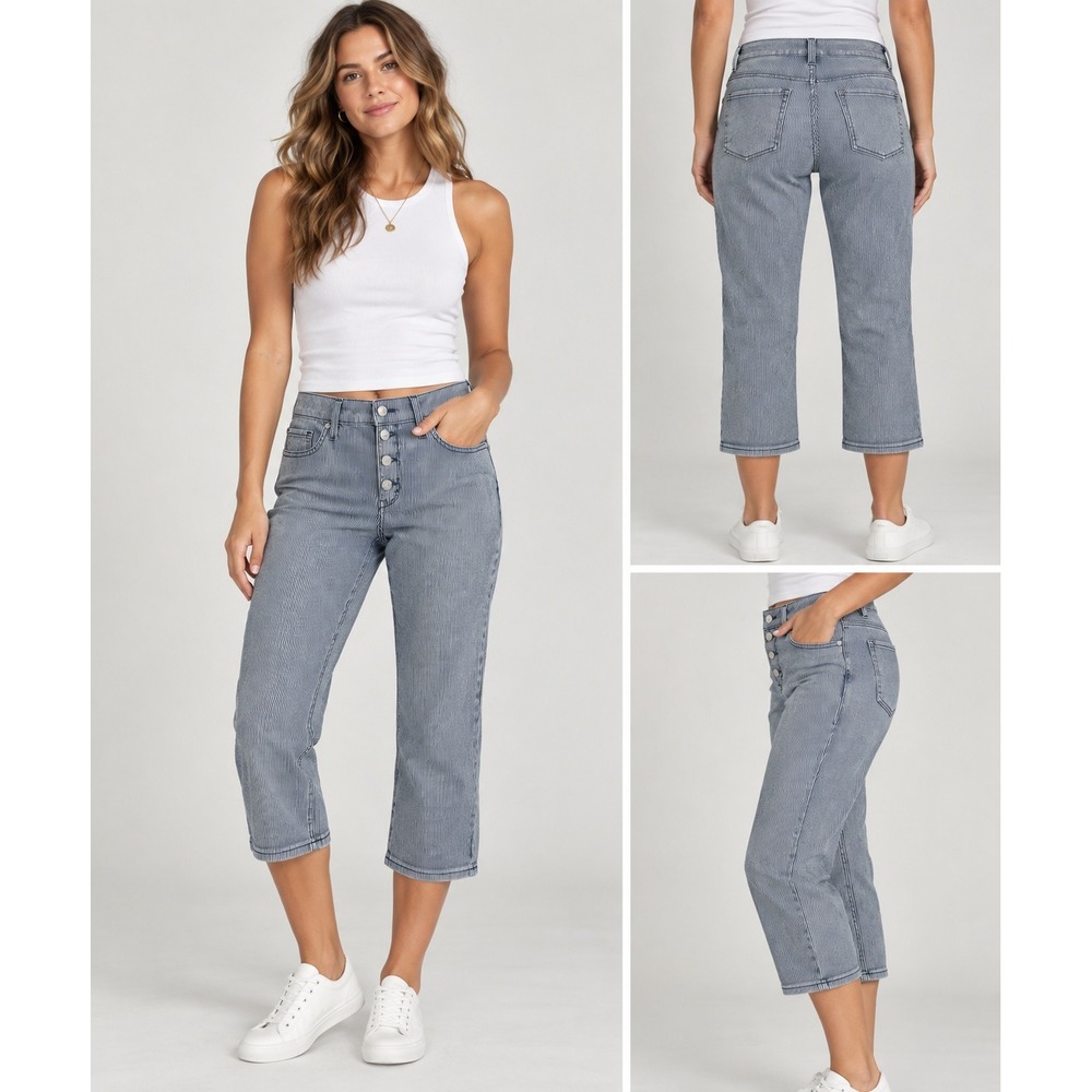 Gloria Vanderbilt Capris Women 12 Blue White Stripe Rail Straight Coastal Casual
